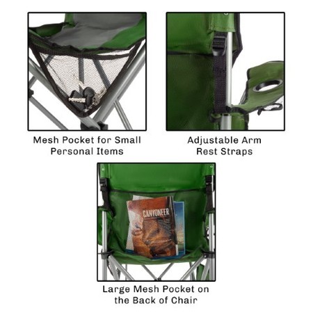 Leisure Sports Heavy Duty Camp Chair with 850-pound Weight Capacity and Carrying Bag for Camping, Fishing (Green) 684569AGL